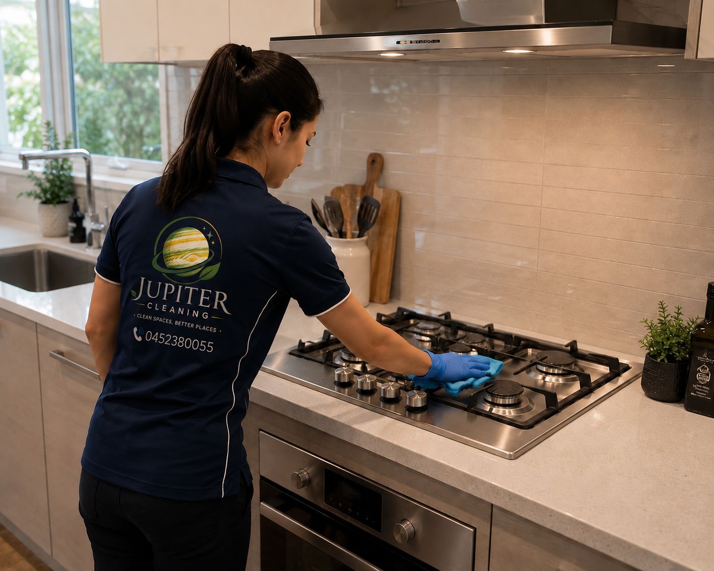 A Jupiter cleaner deep cleaning a Melbourne kitchen
